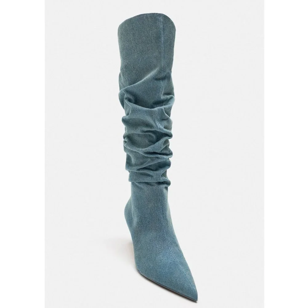 Zara Slouchy Denim Boots - Picture 4 of 8